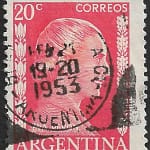 Eva Perón - Valor Facial 20 centavos - Color Carmín - Año 1953